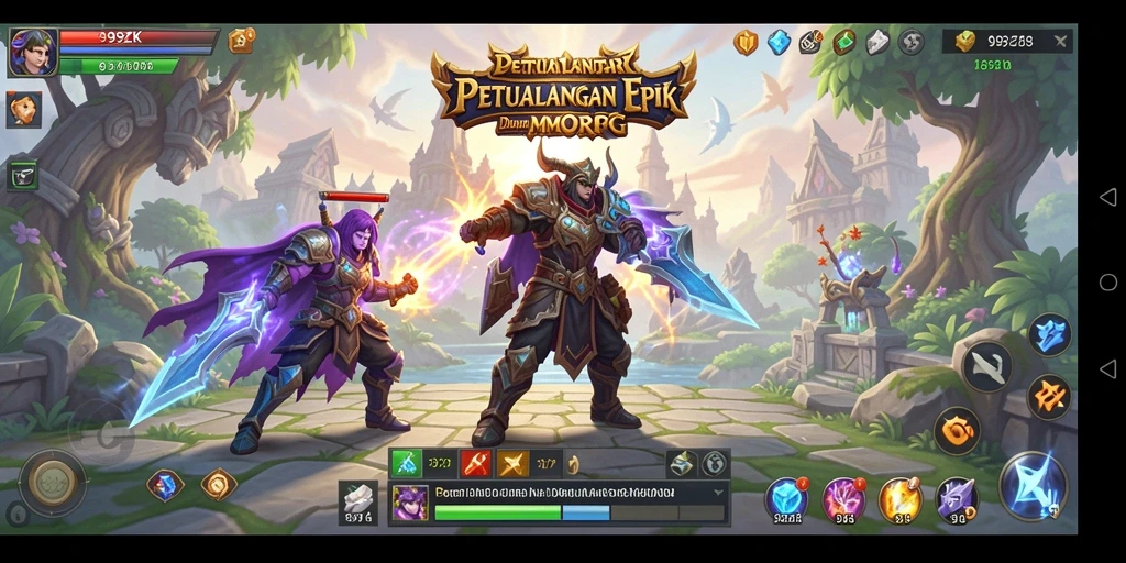 Screenshot gameplay menampilkan karakter yang sedang berpetualang di dunia fantastis 99ZK.