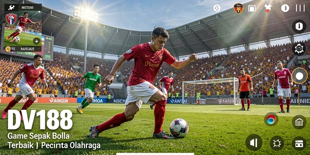 Tangkapan layar gameplay DV188 yang menunjukkan aksi di lapangan sepak bola.