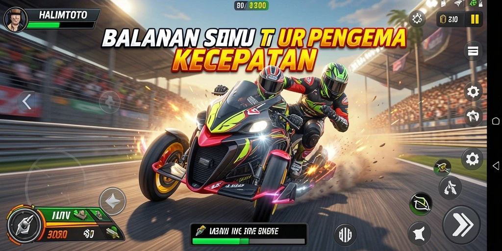 Tangkapan layar permainan HALIMTOTO yang menunjukkan aksi balapan mendebarkan.