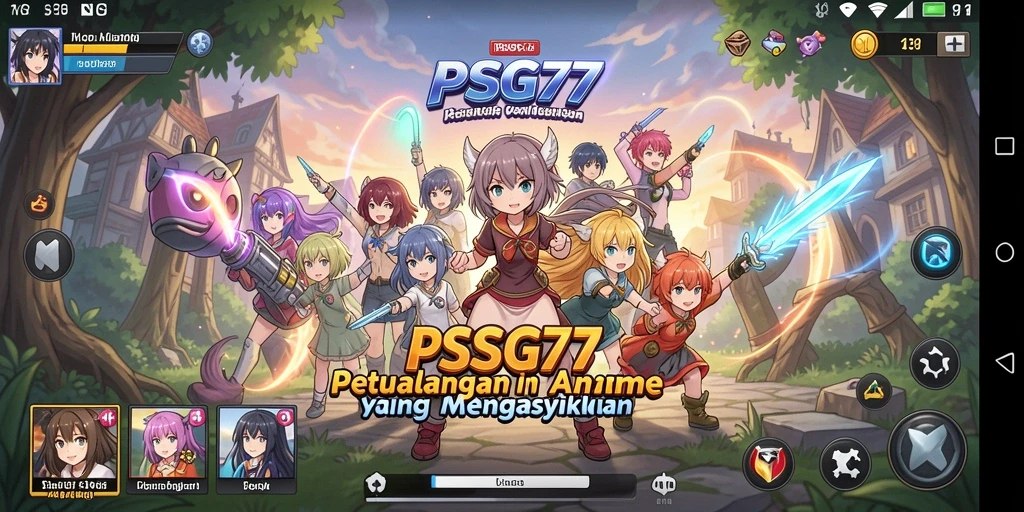 Tampilan layar permainan PSG77 yang menakjubkan dengan karakter anime.