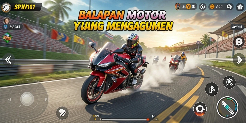Tampilan gameplay menegangkan balap motor di SPIN101.